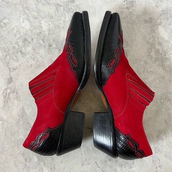 Vintage Nine West Western Boho Red Leather Suede Ankle Boots 7.5 Booties Twee - Picture 6 of 8